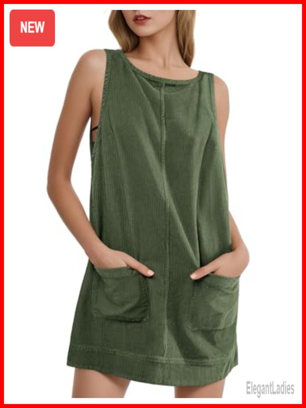 Corduroy Overall Mini Dress Sleeveless A-Line Casual Layering
